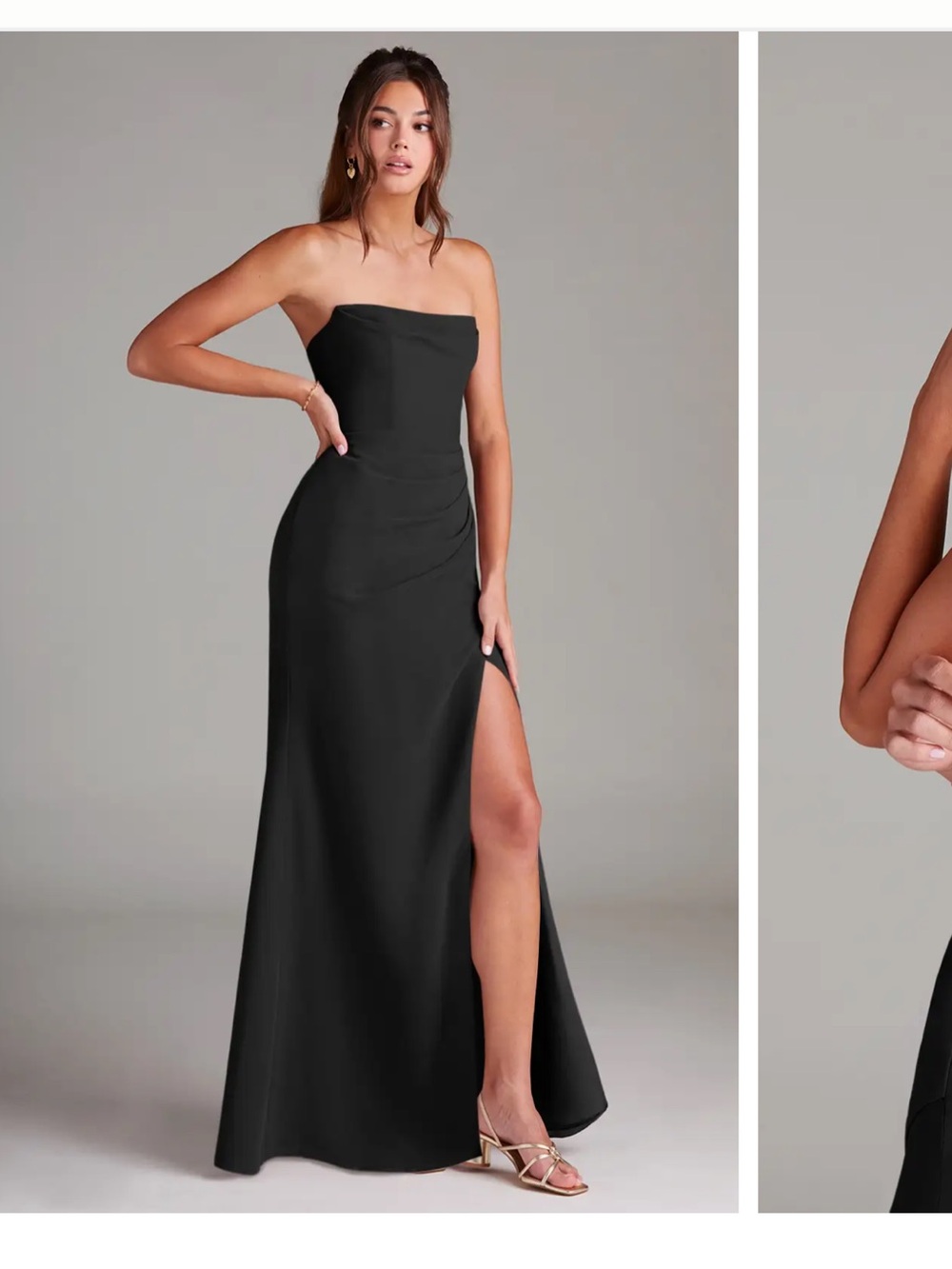 Azazie Leonis Bridesmaid Dress Strapless Black Evening Gown with Side Thigh Slit - Picture 3 of 4